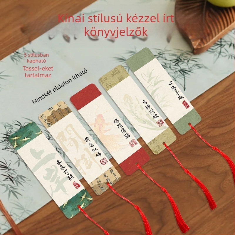 Klasszikus kínai stílusú könyvjelző, személyre szabott kínai kulturális dizájnnal és bojtos díszítéssel, kis kártya
