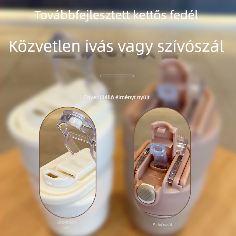 Új luxusos utazó termosz diákoknak, hordozható rozsdamentes acélból készült pohár szívószállal, nagy kapacitás