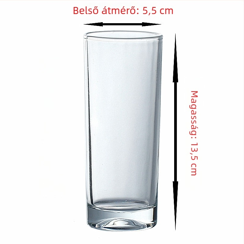 Hat átlátszó üveg pohár szett, belső átmérője 5,5 cm, egyenes hengeres forma, kerek vízivó poharak