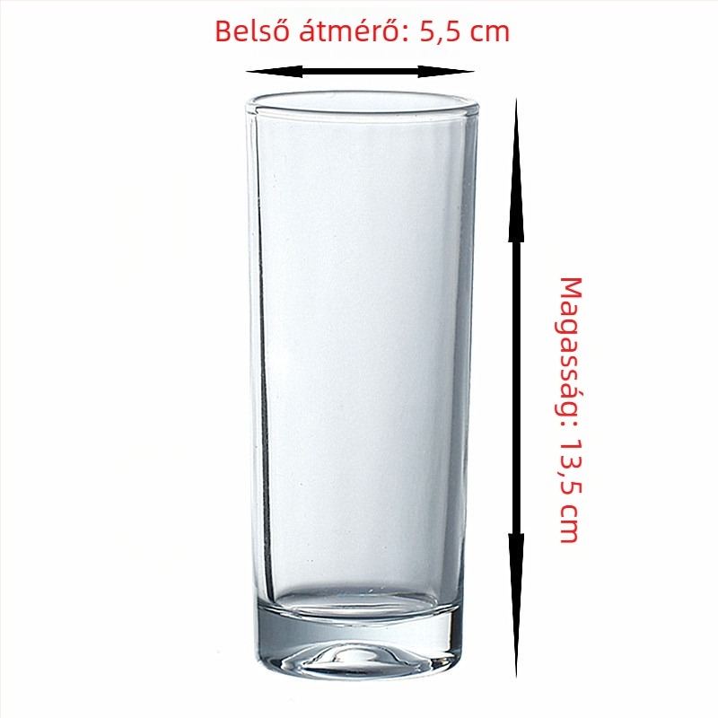 Hat átlátszó üveg pohár szett, belső átmérője 5,5 cm, egyenes hengeres forma, kerek vízivó poharak