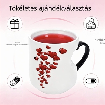 Szív alakú kerámia bögre színváltó