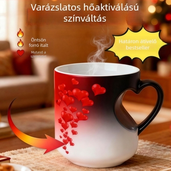 Szív alakú kerámia bögre színváltó