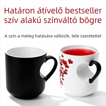Szív alakú kerámia bögre színváltó