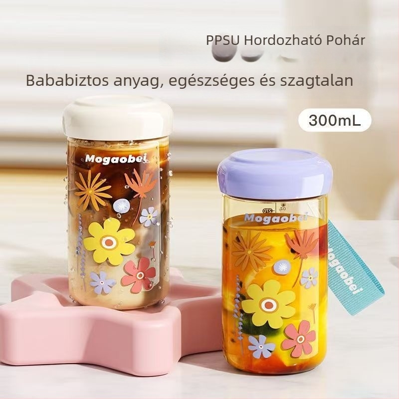 PPSU női vízcsésze, stílusos hordozható, nagy kapacitású teás pohár szívószállal