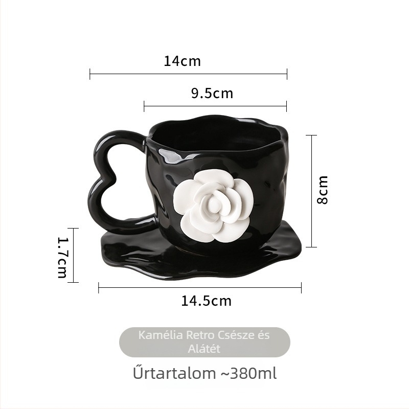 Kézzel készített porcelán kávéscsésze alátéttel, virágos mintával, nordikus stílusú