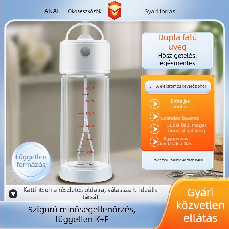 Elektromos fehérje keverő pohár boroszilikát üvegből, automatikus keverés, kettős falú