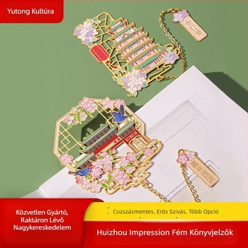 Rozsdamentes acélból készült könyvjelző lánccal, kínai stílusú, lyukasztott oldalt rögzítő klip, architektúra és táj motívumok
