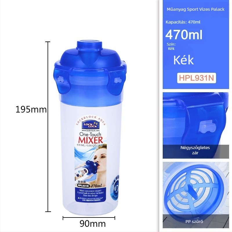 Lock műanyag sportos pohár, 470 ml kapacitás, egyenes ivónyílásos shaker pohár, klasszikus modell HPL931N