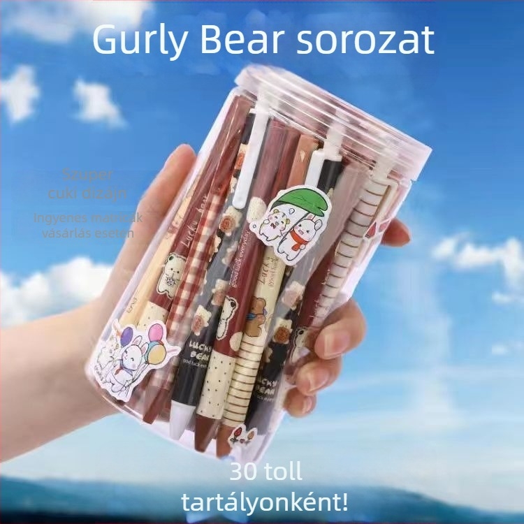 Cuki karikatúra nyomó golyóstoll 0,5 mm, japán stílusú dizájn, fekete tinta
