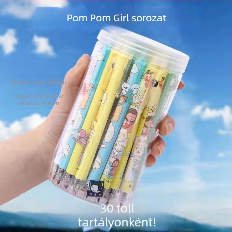 Cuki karikatúra nyomó golyóstoll 0,5 mm, japán stílusú dizájn, fekete tinta