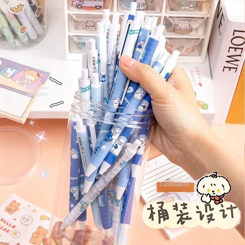 Cuki karikatúra nyomó golyóstoll 0,5 mm, japán stílusú dizájn, fekete tinta
