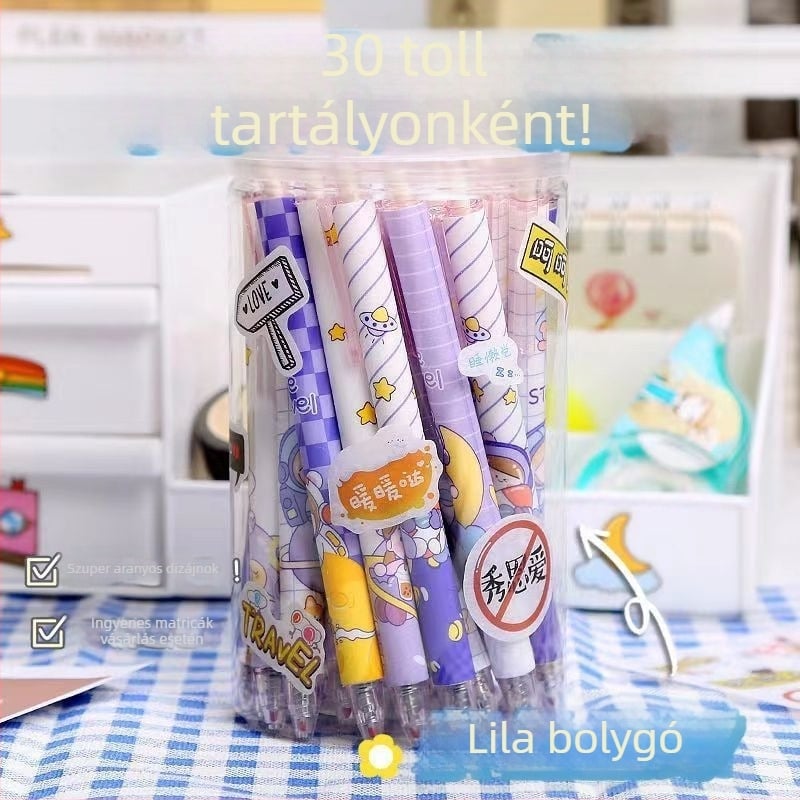 Cuki karikatúra nyomó golyóstoll 0,5 mm, japán stílusú dizájn, fekete tinta
