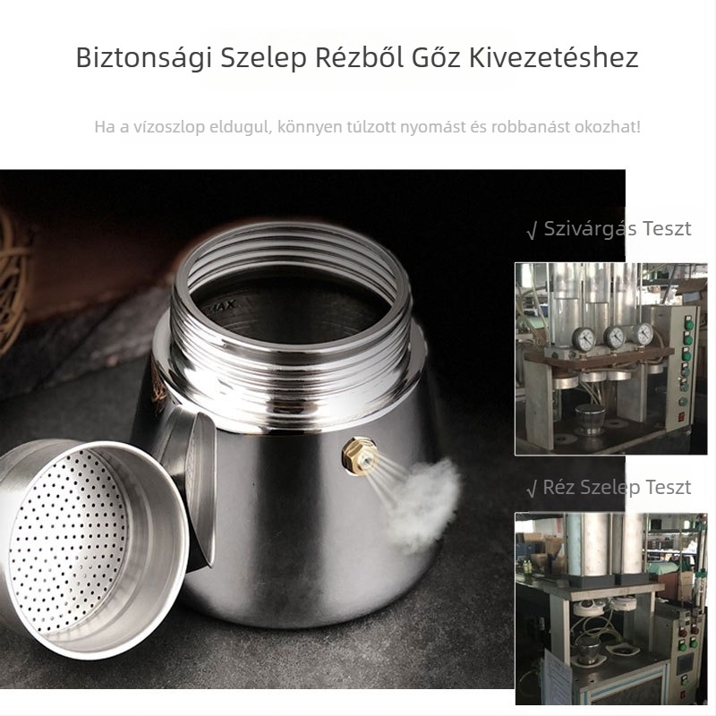 304 rozsdamentes acél moka kanna, 200 ml, indukciós főzőfelülettel kompatibilis, hordozható, olasz stílus