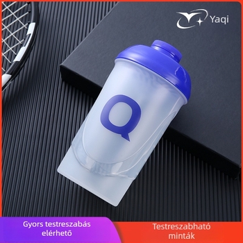 600 ml-es műanyag fehérje shaker sportos dizájnnal, logónyomás lehetőséggel
