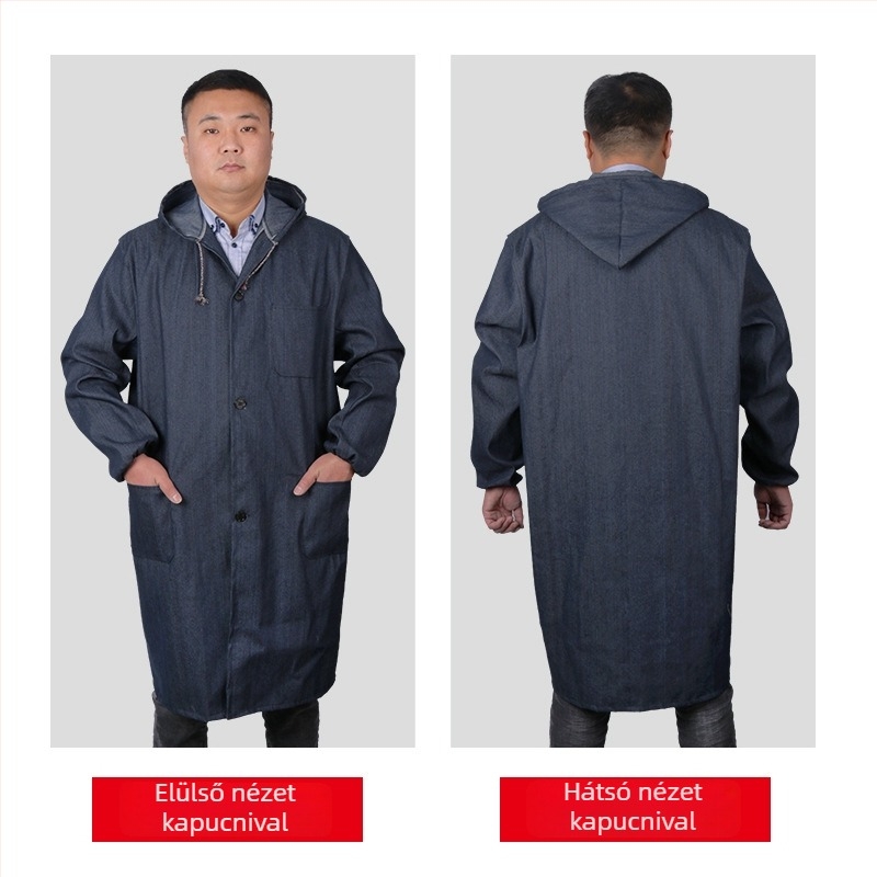 Denim hosszú munkaruha, uniszex, por- és szennyeződésálló, kopásálló, nyomtatott mintával