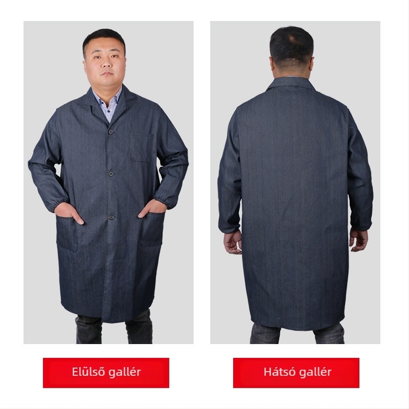 Denim hosszú munkaruha, uniszex, por- és szennyeződésálló, kopásálló, nyomtatott mintával