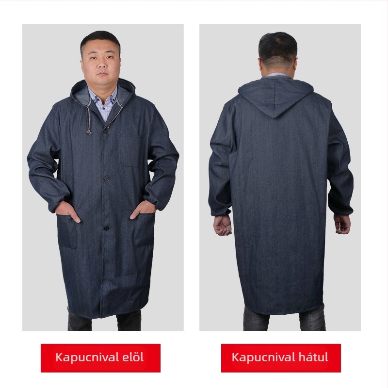 Denim hosszú munkaruha, uniszex, por- és szennyeződésálló, kopásálló, nyomtatott mintával