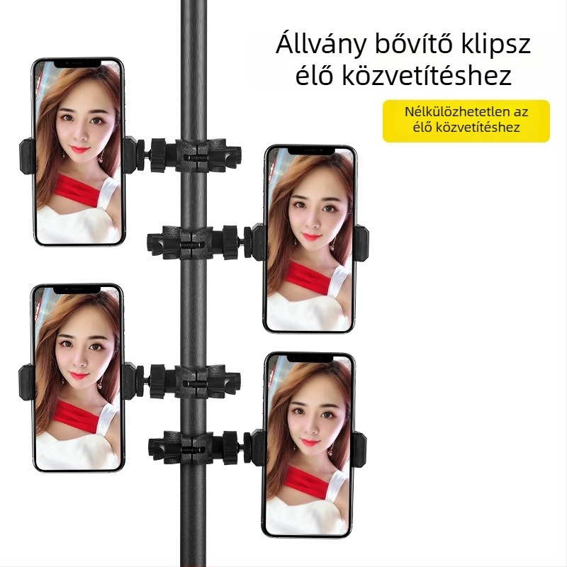 Élő közvetítéshez állvány és háromlábú tartó – telefonra/tabletre szánt klipsz fej – 2 darabos készlet, univerzális mikrofon-kiegészítő