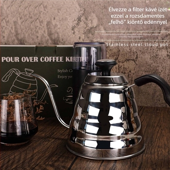 304 rozsdamentes acélból készült pour-over kávé kanna keskeny kifolyóval és hőmérővel