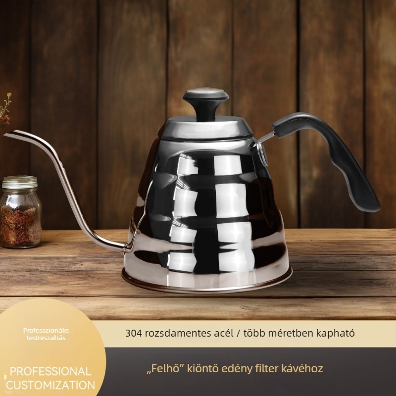 304 rozsdamentes acélból készült pour-over kávé kanna keskeny kifolyóval és hőmérővel