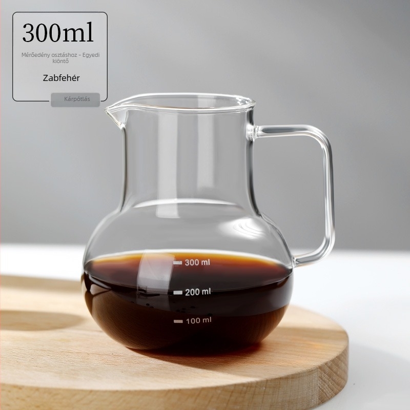 Átlátszó boroszilikát üveg kávékarafa, 300 ml, mérőskálával és fogantyúval