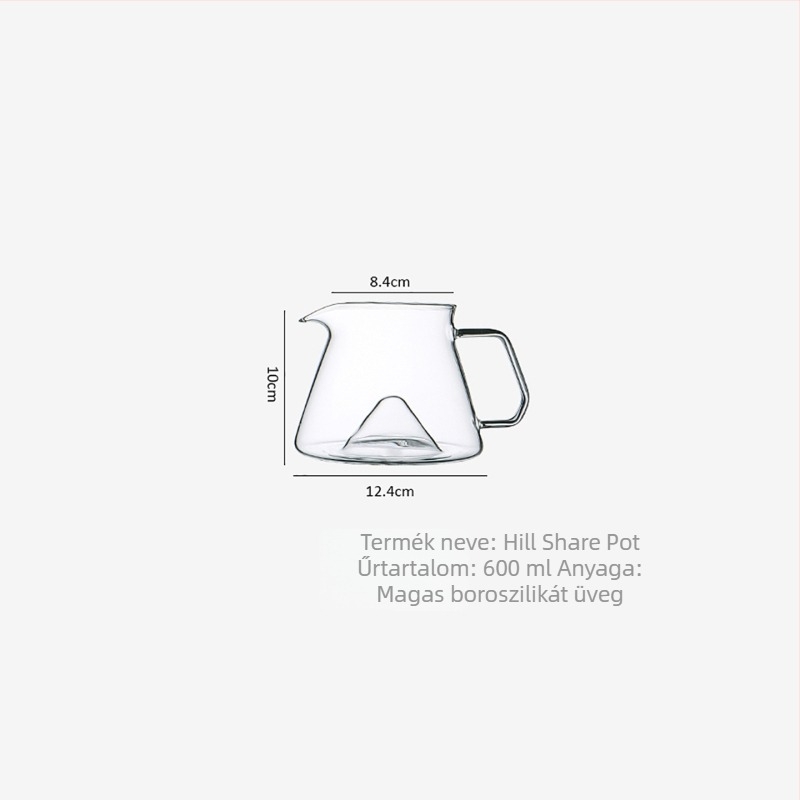 Új Hill Glass kávé pour-over kanna, vastag boroszilikát üveg, hőálló