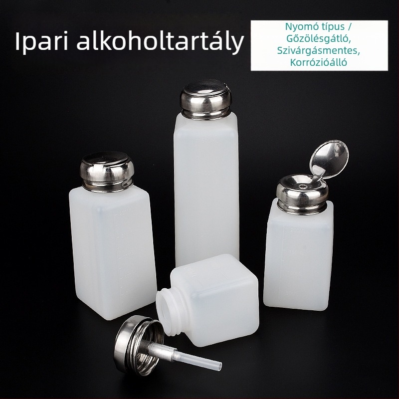 Nyomófejes alumínium-plasztik alkoholos palack pumpával, ipari oldószerekhez, antistatikus