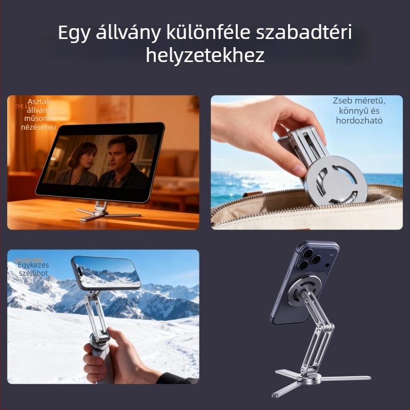 Új alumínium ötvözetből készült telefon-tartó felvételhez, kézben tartott élő közvetítéses állvány, mágneses asztali telefonállvány szelfi videóhoz