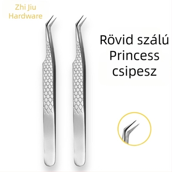 Magas pontosságú professzionális szempillacsipesz, csúszásmentes rozsdamentes acélból, Hercegnő-stílusú klip