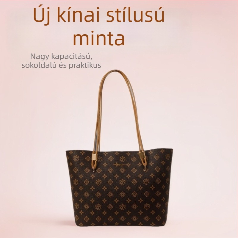 Női tote táska új kínai stílusú vintage virágmintával, nagy kapacitású, mindennapi használatra.