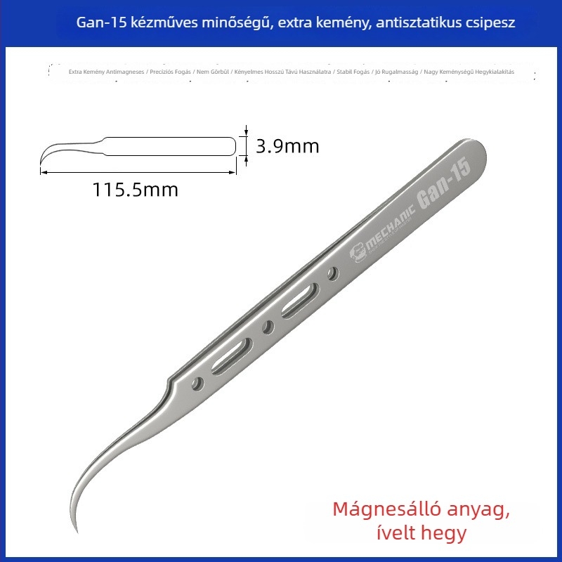 Repairman G-15 rozsdamentes acélból készült anti-mágneses, hajlított végű csipesz, nagy pontosságú; G-11 egyenes végű csipesz mobiltelefon javításhoz