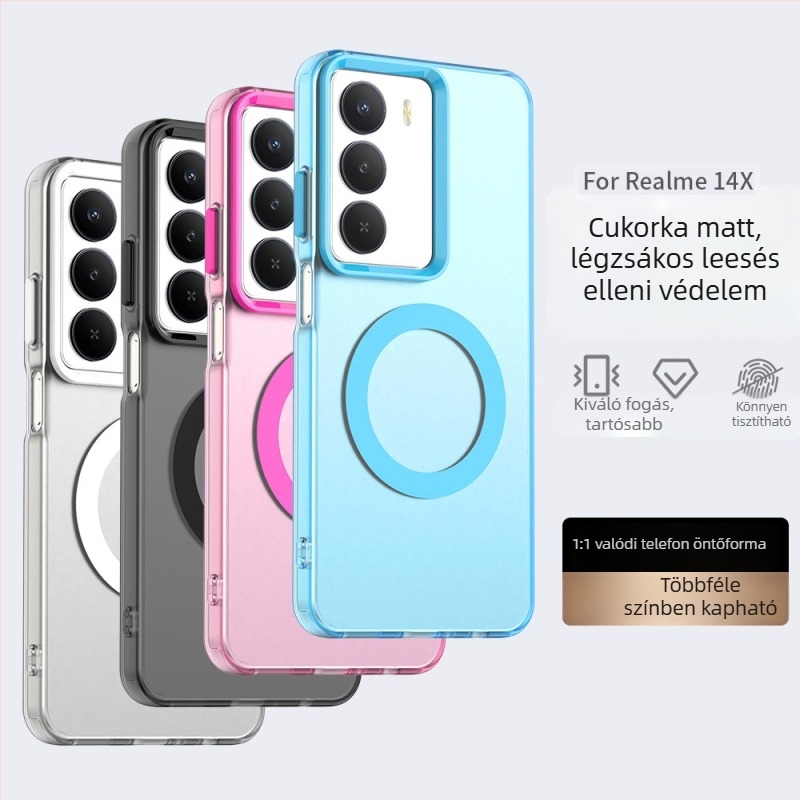 Realme 14X5G mattszínű mágneses védőtok, ütésálló, IMD folyamat, ujjlenyomat-mentes