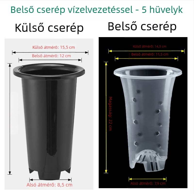 Műanyag orchidacserép, fekete átlátszó kivitel, minimalist design, nagy méret, légáteresztő, készlet orchideákhoz