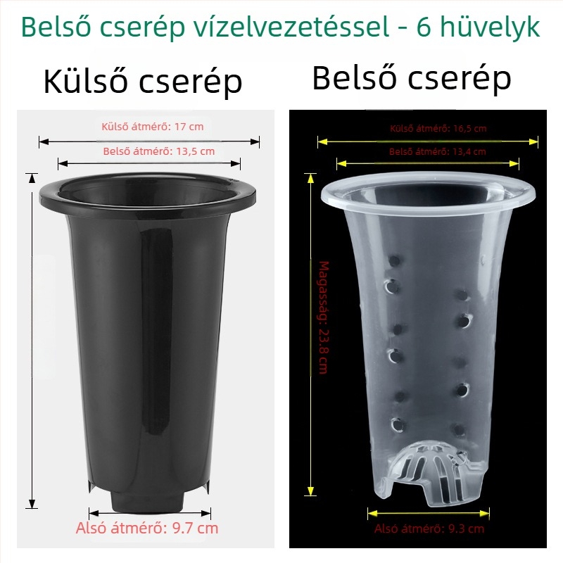 Műanyag orchidacserép, fekete átlátszó kivitel, minimalist design, nagy méret, légáteresztő, készlet orchideákhoz