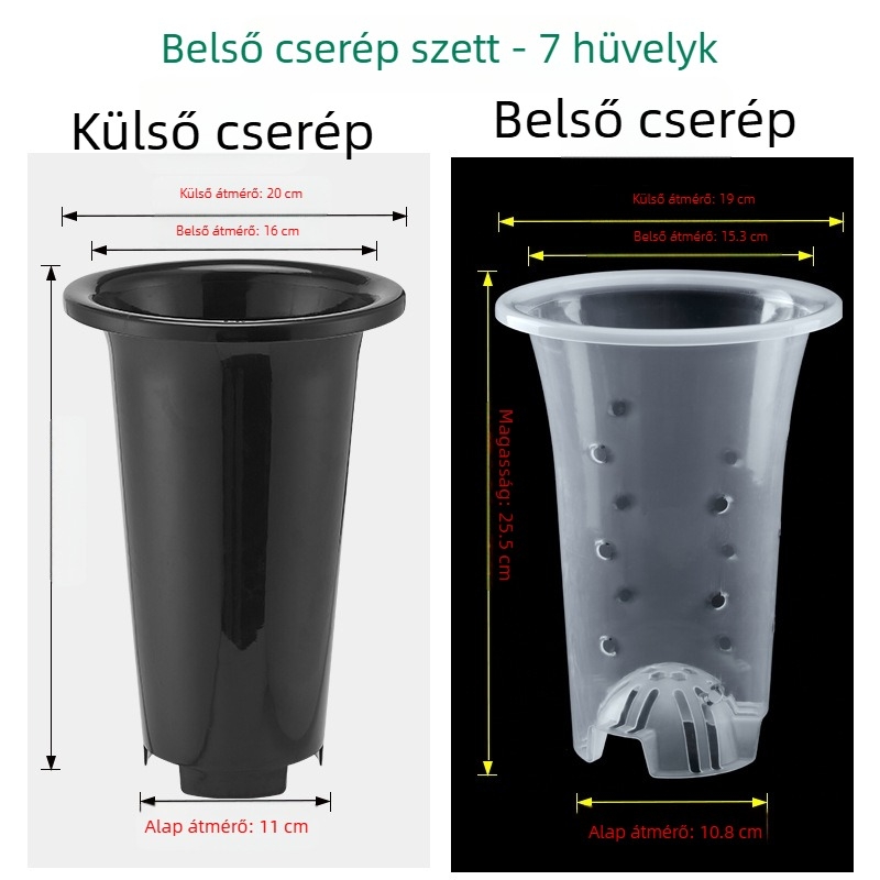 Műanyag orchidacserép, fekete átlátszó kivitel, minimalist design, nagy méret, légáteresztő, készlet orchideákhoz
