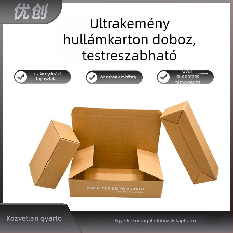 Gyári közvetlen, testreszabható kartondoboz ruházathoz, fehérneműhöz és kiegészítőkhöz; alsó része zárható és felhajtható fedél, logónyomás elérhető
