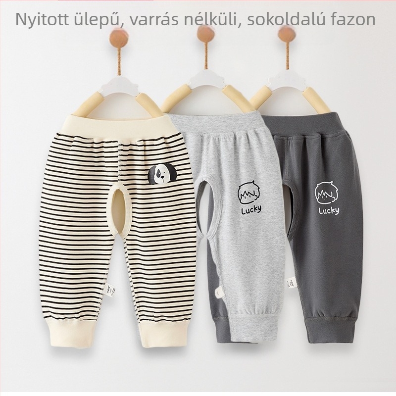 Baba nyitott ágyékrészű nadrág potty-traininghez, uniszex, pamut hosszú nadrág, tavasz–ősz