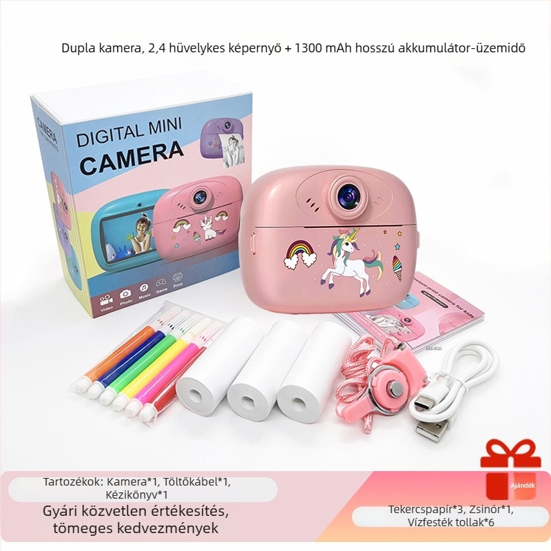 Gyerekeknek szóló azonnali nyomtatású kamera, videojáték-stílusú, okos SLR-hez hasonló játékkamera