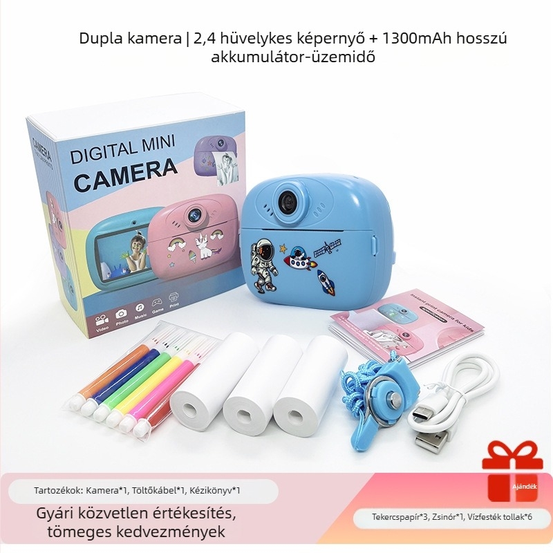 Gyerekeknek szóló azonnali nyomtatású kamera, videojáték-stílusú, okos SLR-hez hasonló játékkamera