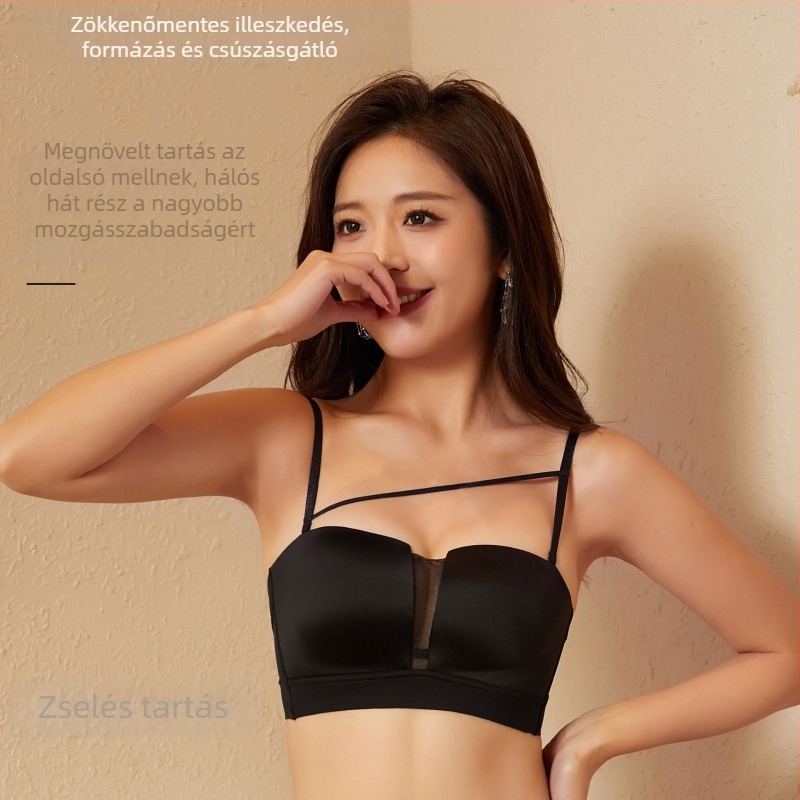 Levehető vállpántos bandeau melltartó, csúszásmentes kosár, merevítő nélküli, varrat nélküli, lélegző, vékony nyári modell