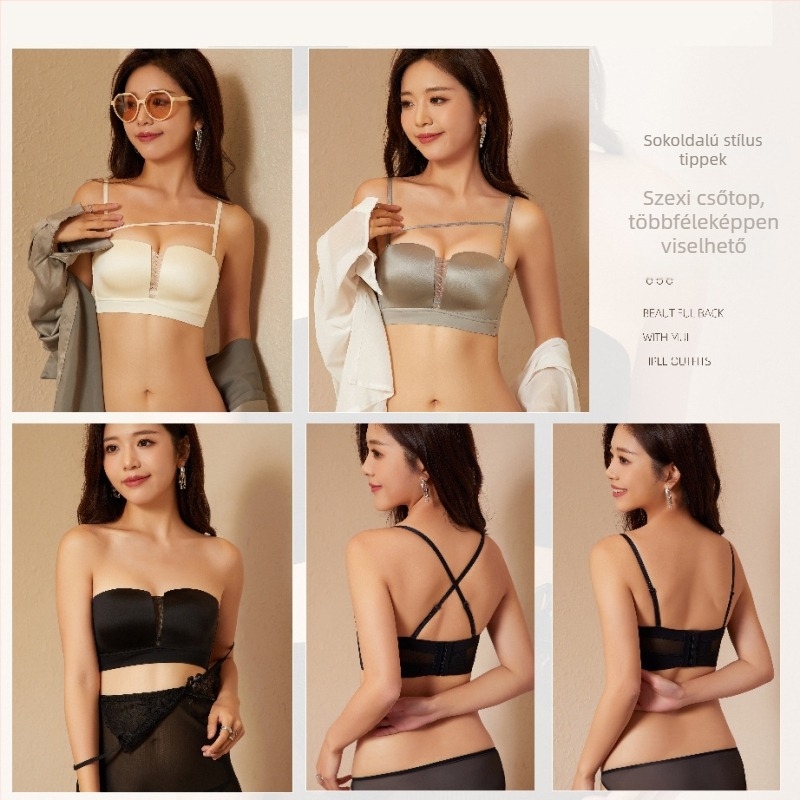 Levehető vállpántos bandeau melltartó, csúszásmentes kosár, merevítő nélküli, varrat nélküli, lélegző, vékony nyári modell