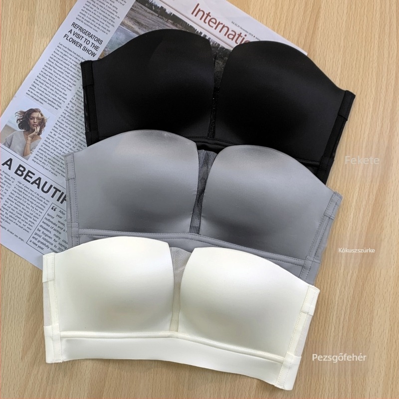 Levehető vállpántos bandeau melltartó, csúszásmentes kosár, merevítő nélküli, varrat nélküli, lélegző, vékony nyári modell
