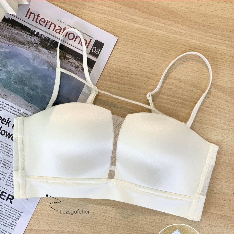Levehető vállpántos bandeau melltartó, csúszásmentes kosár, merevítő nélküli, varrat nélküli, lélegző, vékony nyári modell