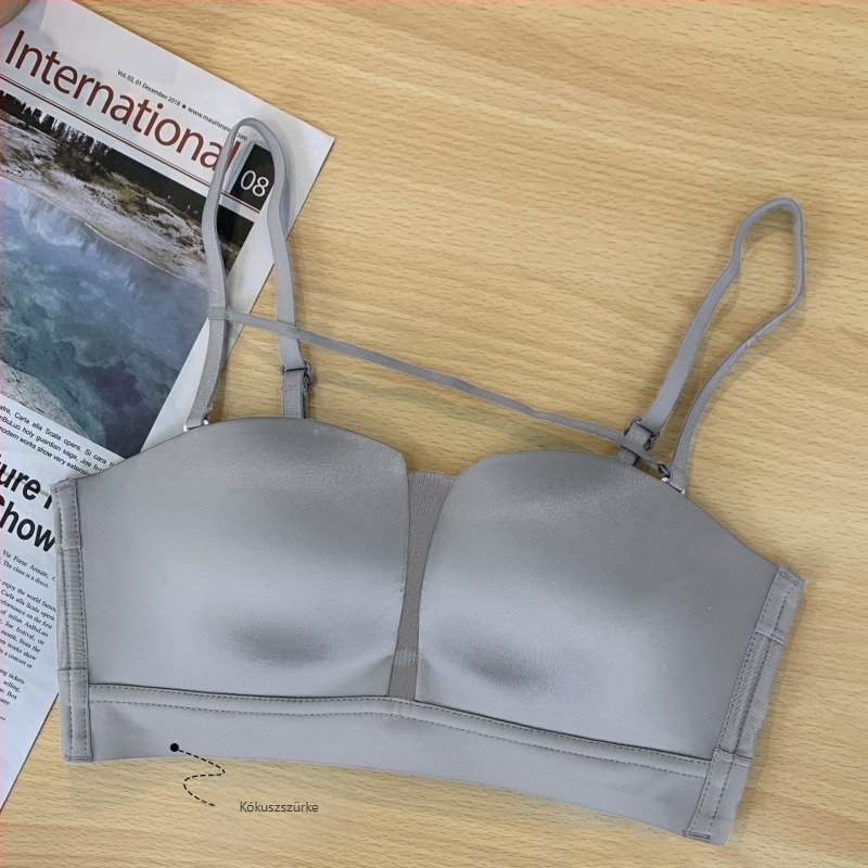 Levehető vállpántos bandeau melltartó, csúszásmentes kosár, merevítő nélküli, varrat nélküli, lélegző, vékony nyári modell