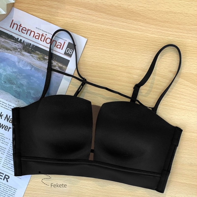 Levehető vállpántos bandeau melltartó, csúszásmentes kosár, merevítő nélküli, varrat nélküli, lélegző, vékony nyári modell