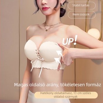 Vállpánt nélküli csúszásmentes melltartó, vezeték nélküli, kis mellemhez, push-up, seamless, levehető vállpántokkal