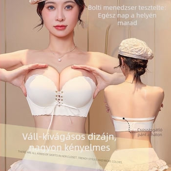 Vállpánt nélküli csúszásmentes melltartó, vezeték nélküli, kis mellemhez, push-up, seamless, levehető vállpántokkal