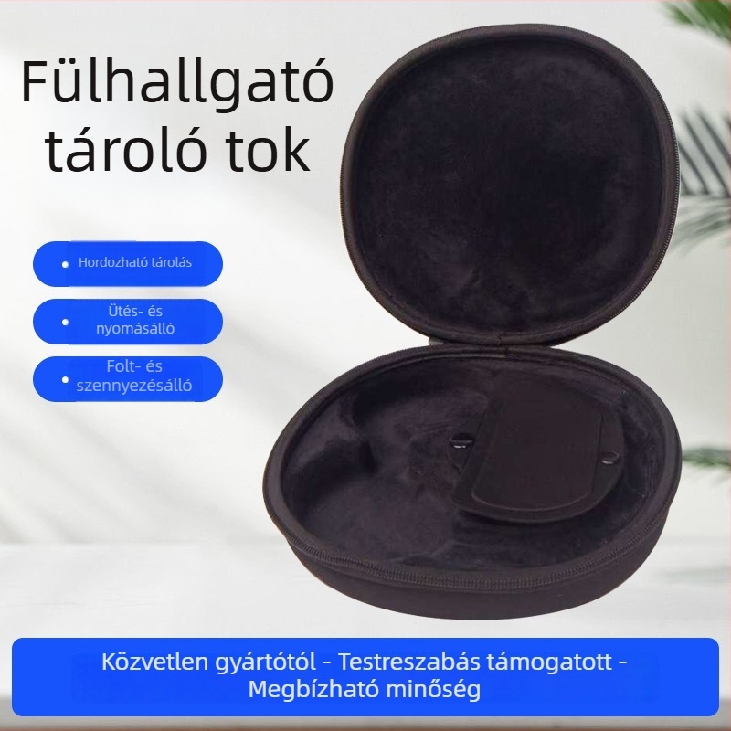 Over-ear Bluetooth fejhallgató tároló táska, ütésálló, porálló, hordozható EVA tok