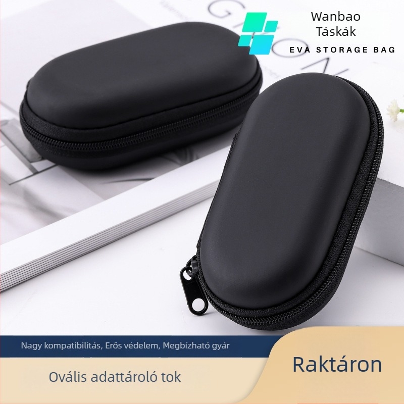 Oval EVA kábel-tároló táska – USB memóriák, töltők és Bluetooth fülhallgatók számára