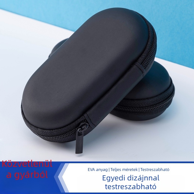 Oval EVA tok fejhallgató és digitális eszközök tárolására, Bluetooth csomagolás, adatkábel cipzáras táska